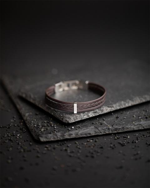 Dreifaches braunes italienisches Nappalederarmband mit versilberter Oberfläche - Ter Brown